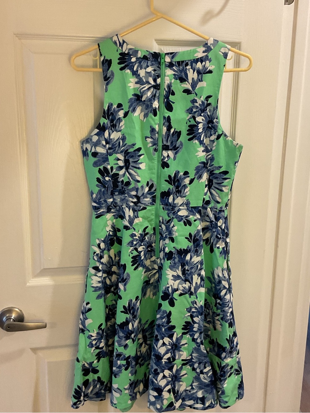 J. Crew green Floral Fit-and-Flare Dress lined pockets size 4 summer zip up - Picture 3 of 8